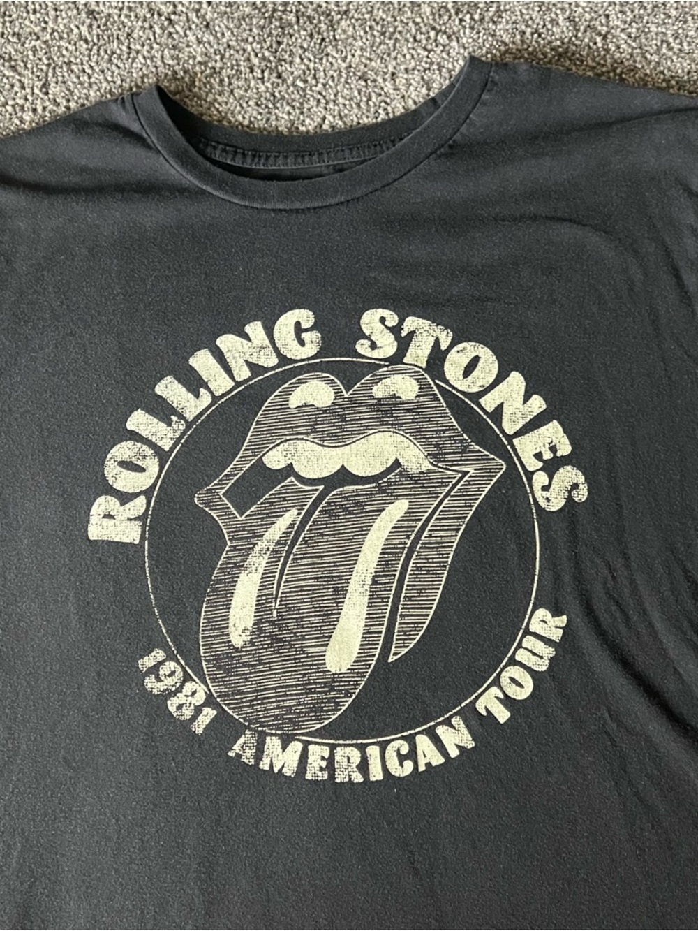the Rolling Stones Black Tee with Cream Logo Ink